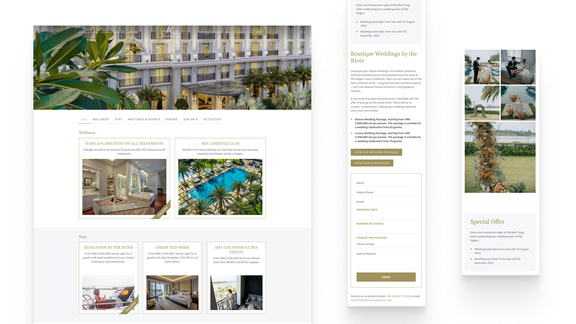 Mia Saigon hotel website design offers page